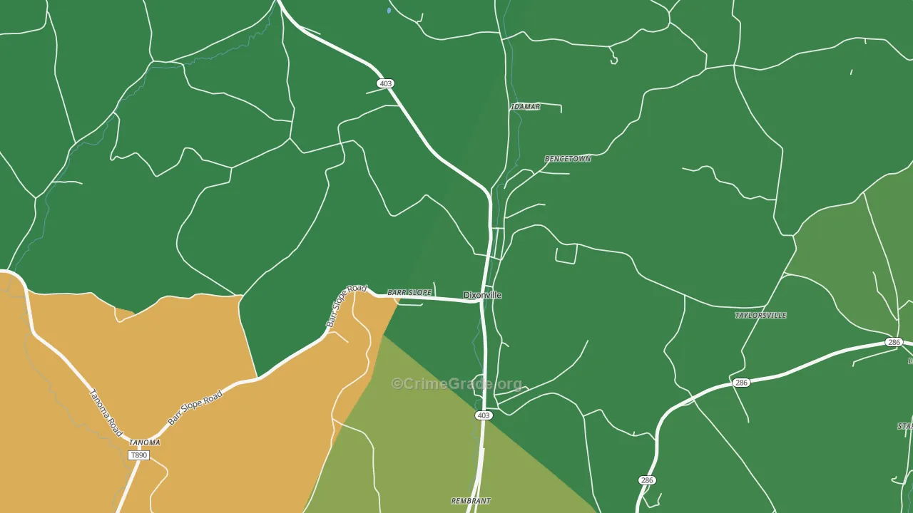 Dixonville, PA Map of Vehicle Theft Rates