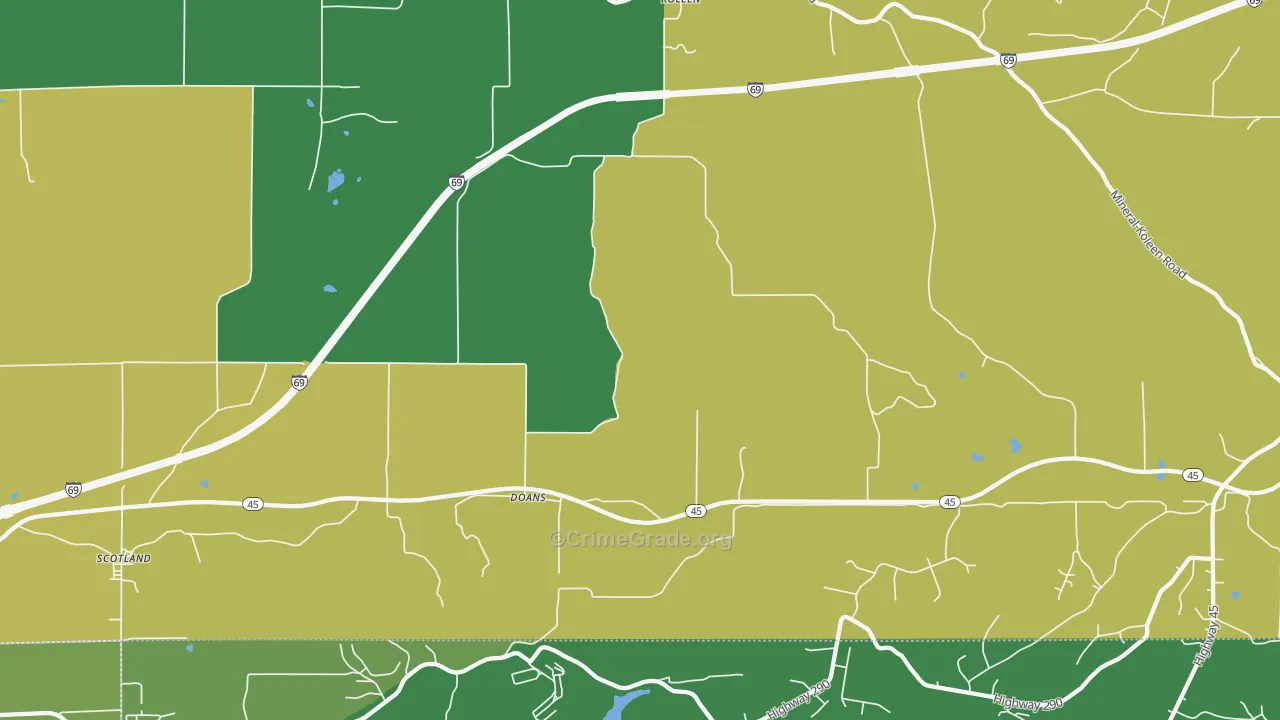 Doans, IN Map of Vehicle Theft Rates