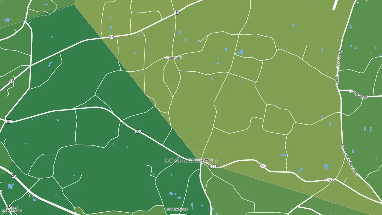 Dobbersville, NC Map of Vehicle Theft Rates