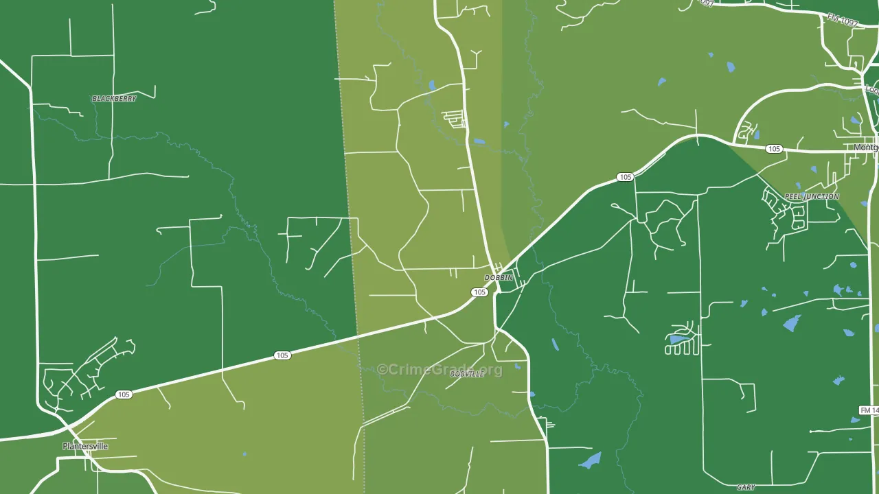 Dobbin, TX Map of Vehicle Theft Rates
