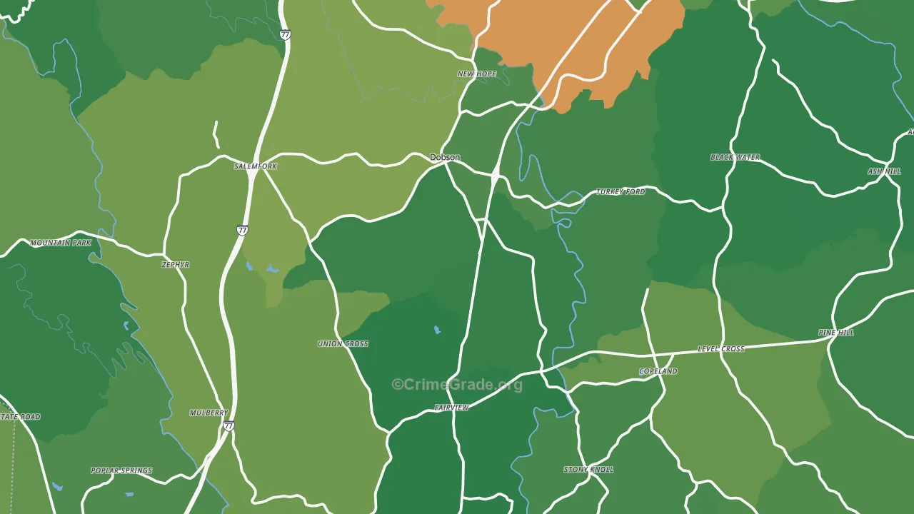 Dobson, NC Map of Vehicle Theft Rates