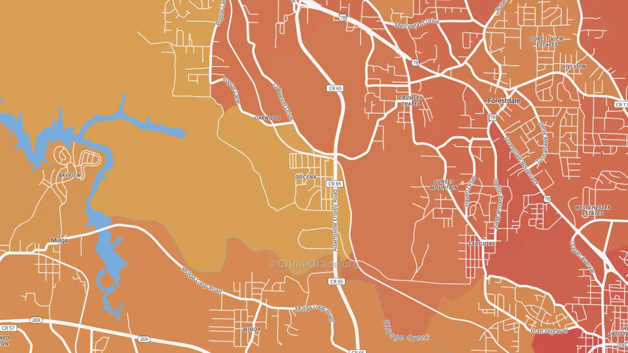 Docena, AL Map of Vehicle Theft Rates