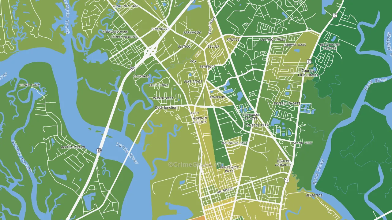 Dock Junction, GA Map of Vehicle Theft Rates