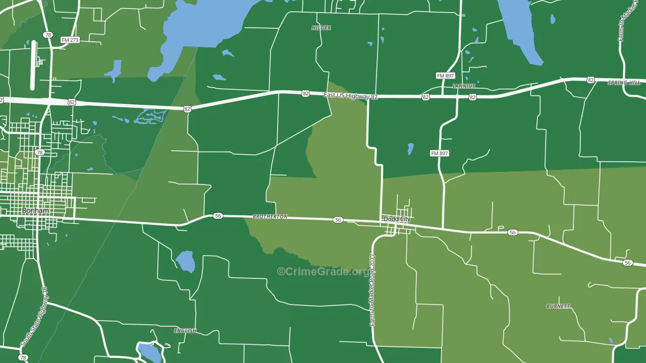 Dodd City, TX Map of Vehicle Theft Rates
