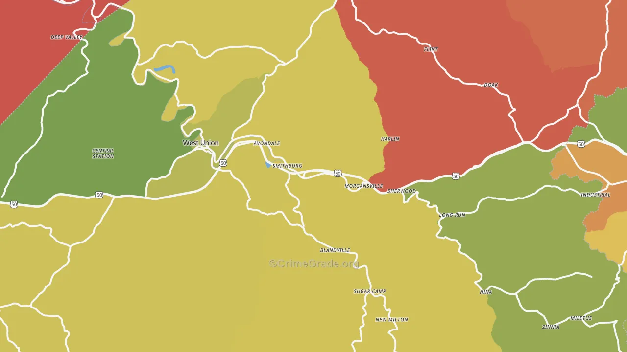 Doddridge County, WV Map of Vehicle Theft Rates