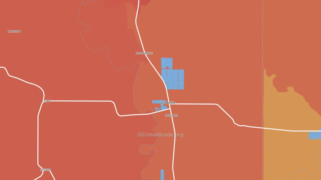 Doddsville, MS Map of Vehicle Theft Rates