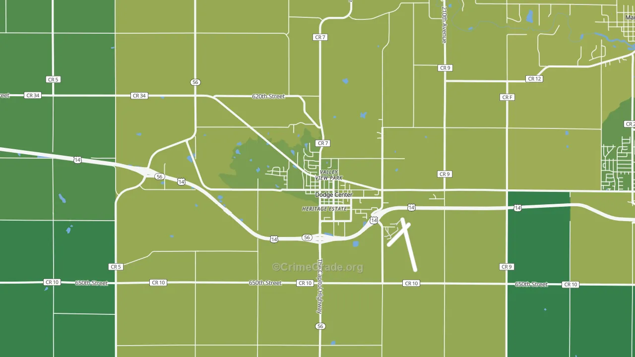 Dodge Center, MN Map of Vehicle Theft Rates