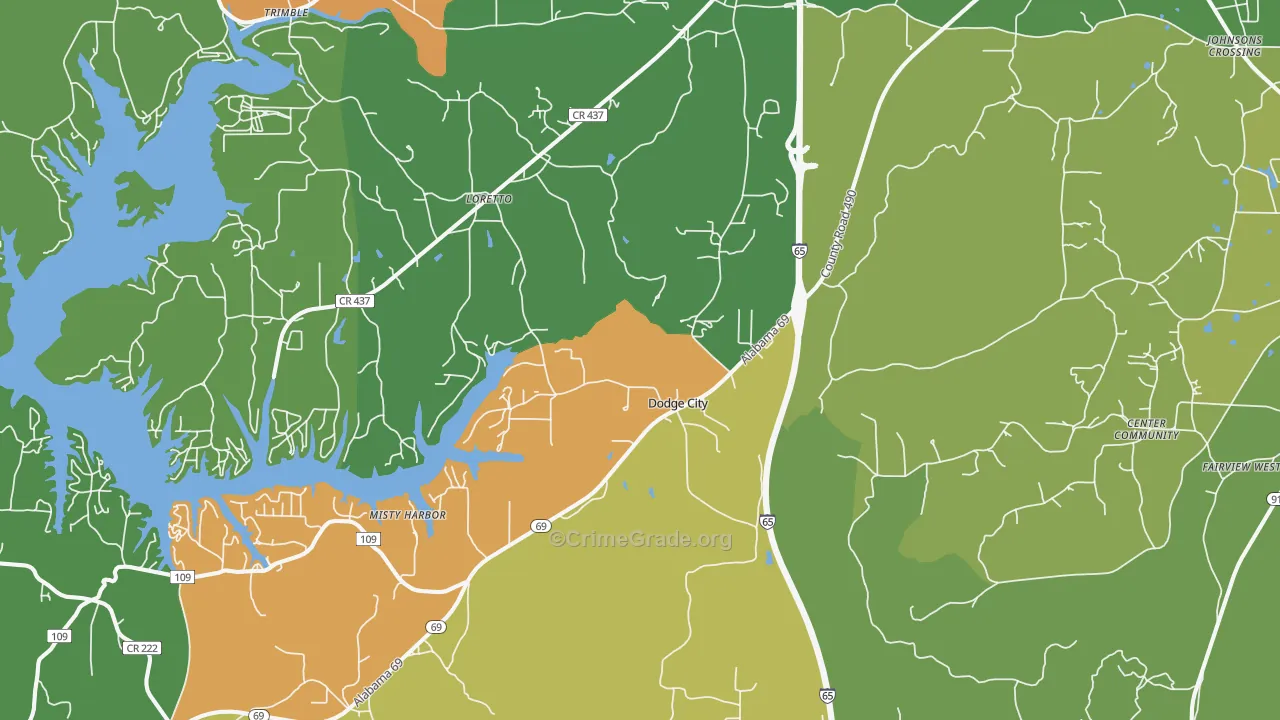 Dodge City, AL Map of Vehicle Theft Rates