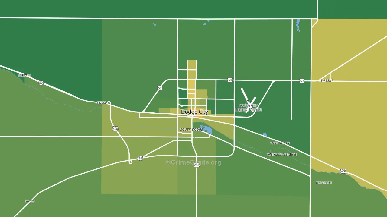 Dodge City, KS Map of Vehicle Theft Rates