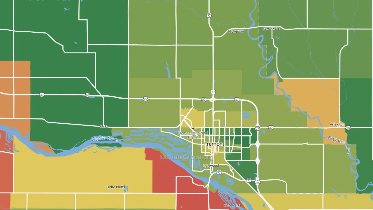 Dodge County, NE Map of Vehicle Theft Rates
