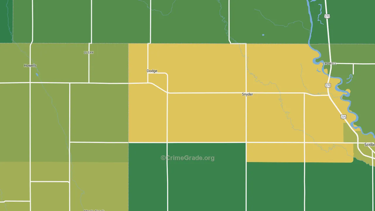 Dodge, NE Map of Vehicle Theft Rates