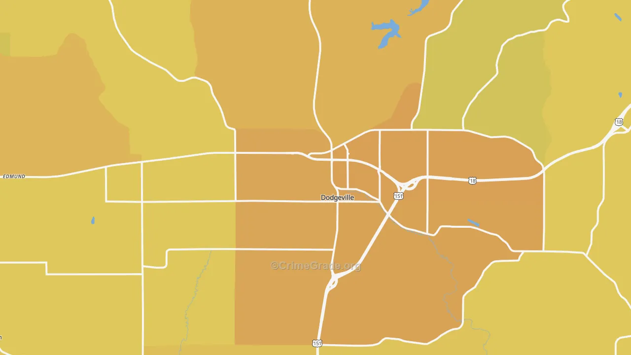 Dodgeville, WI Map of Vehicle Theft Rates