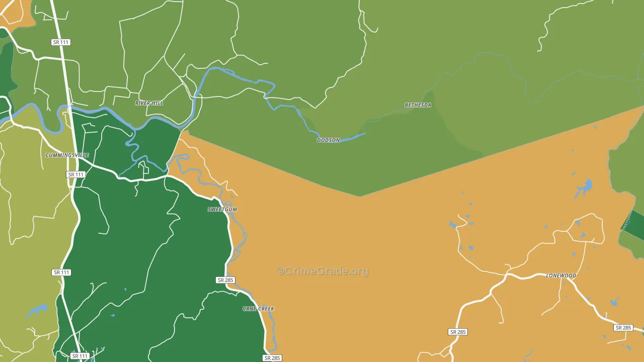 Dodson, TN Map of Vehicle Theft Rates