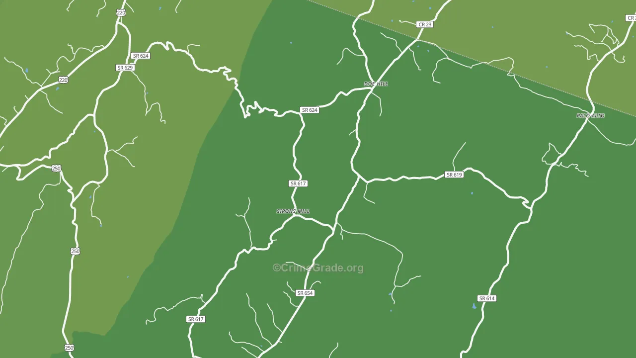 Doe Hill, VA Map of Vehicle Theft Rates