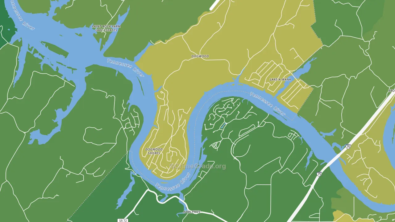 Dogwood, TN Map of Vehicle Theft Rates