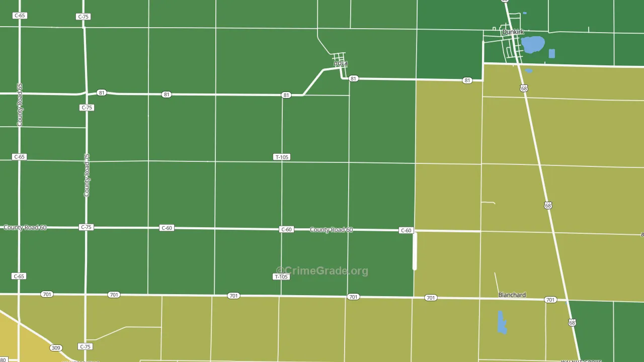 Dola, OH Map of Vehicle Theft Rates