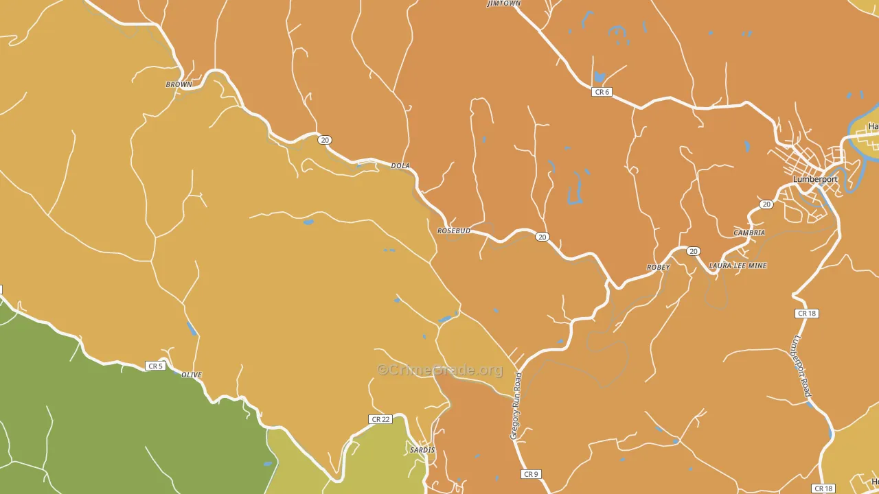 Dola, WV Map of Vehicle Theft Rates
