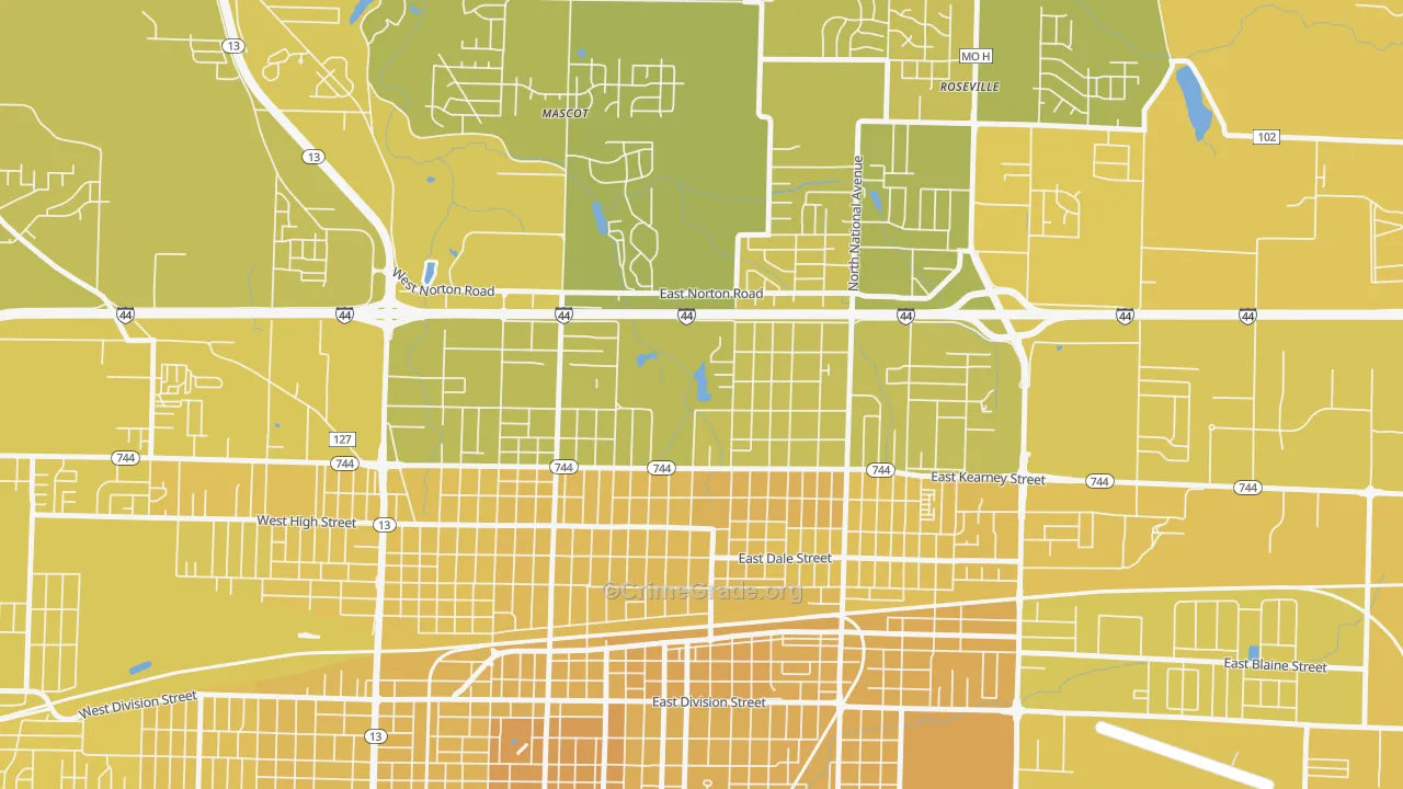 Doling, Springfield, MO Map of Vehicle Theft Rates
