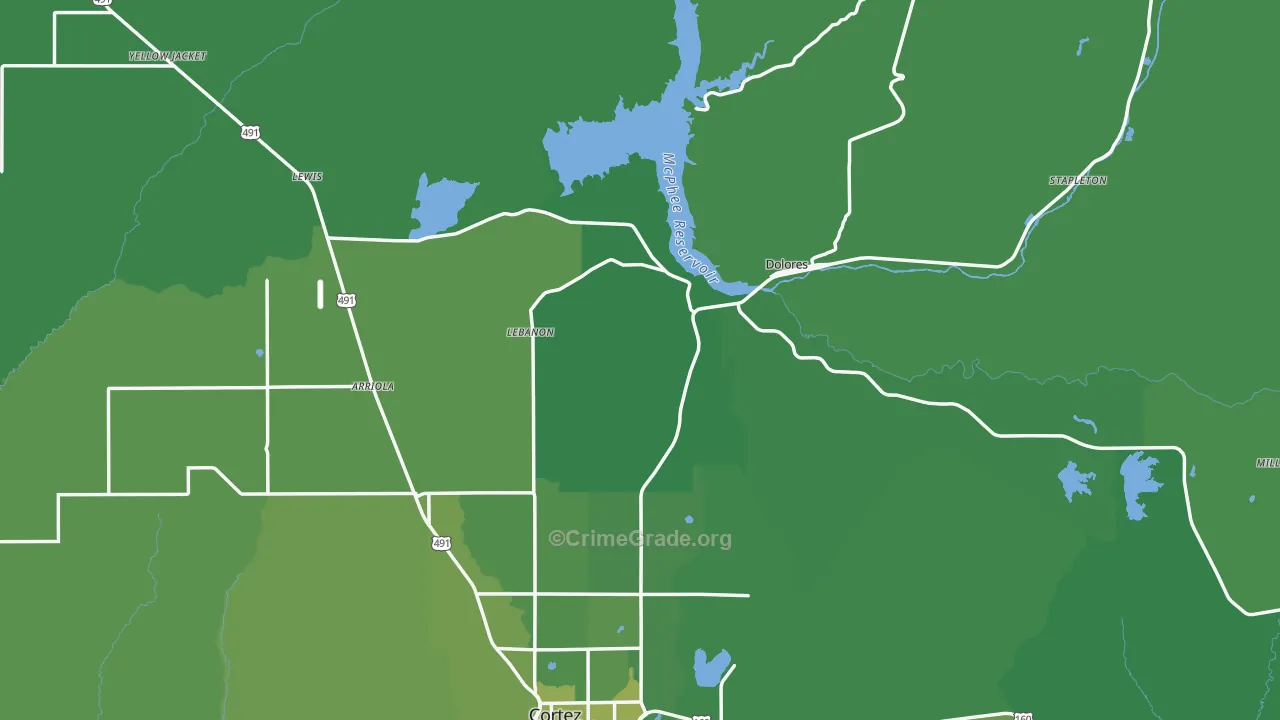 Dolores, CO Map of Vehicle Theft Rates