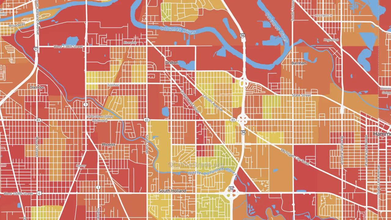 Dolton, IL Map of Vehicle Theft Rates