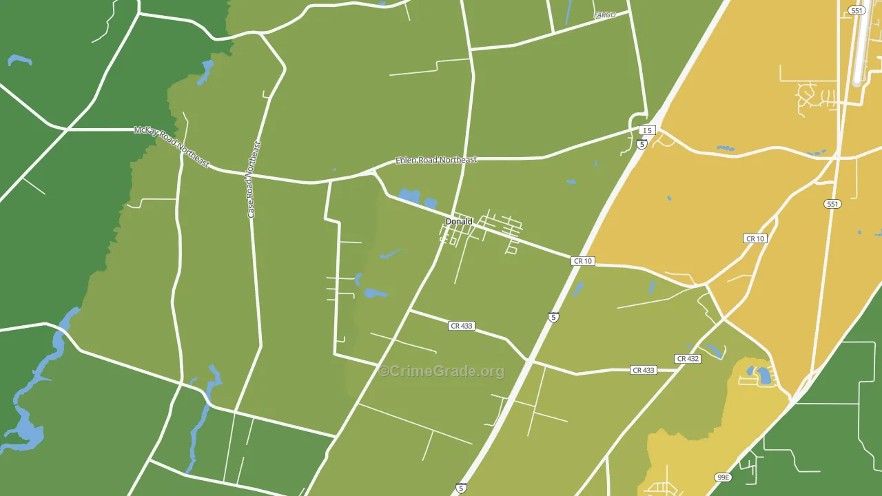 Donald, OR Map of Vehicle Theft Rates