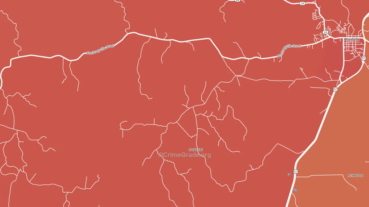 Donegal, MS Map of Vehicle Theft Rates