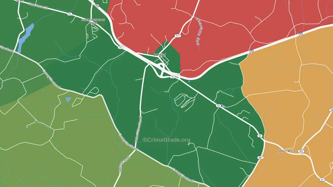 Donegal, PA Map of Vehicle Theft Rates
