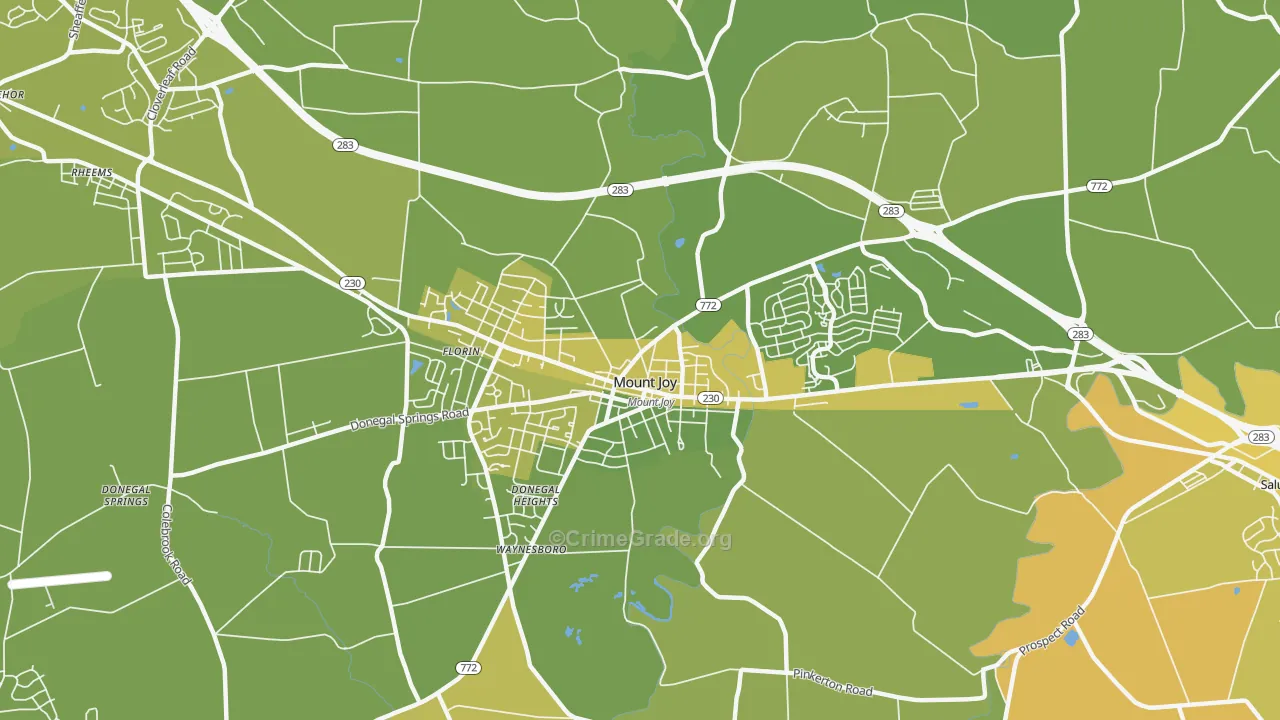 Donegal Springs, PA Map of Vehicle Theft Rates