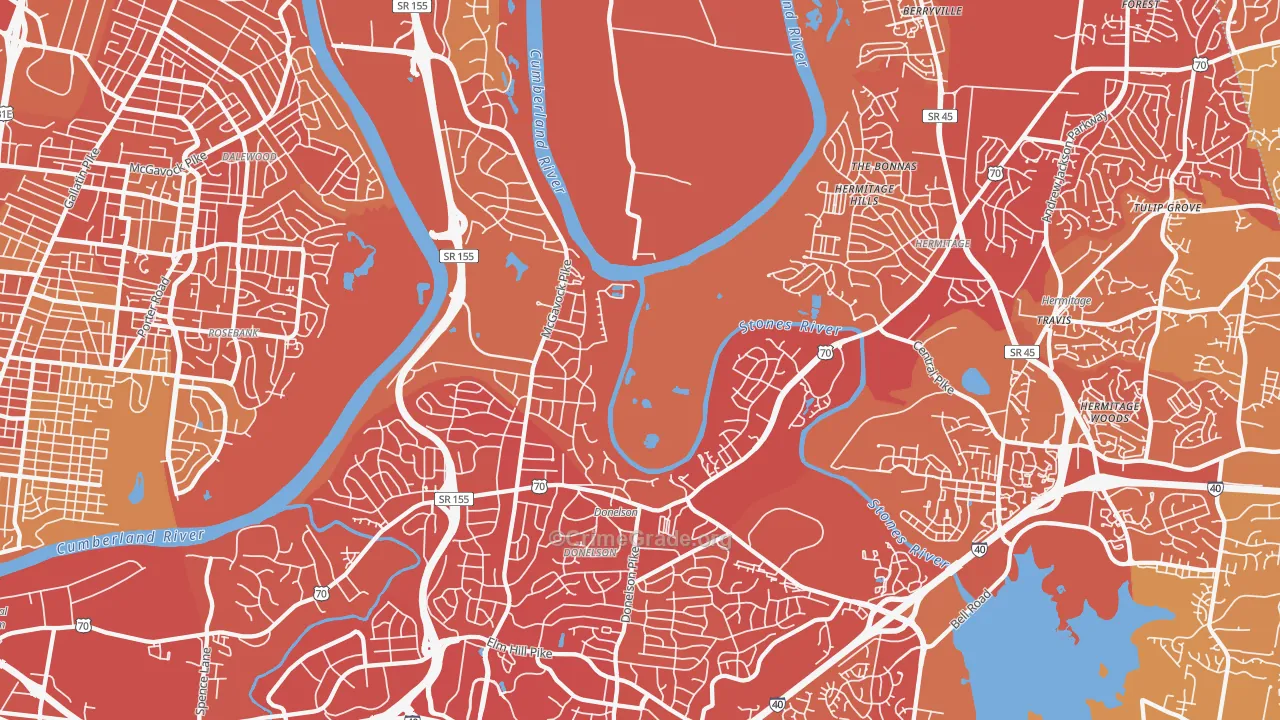 Donelson, Nashville, TN Map of Vehicle Theft Rates