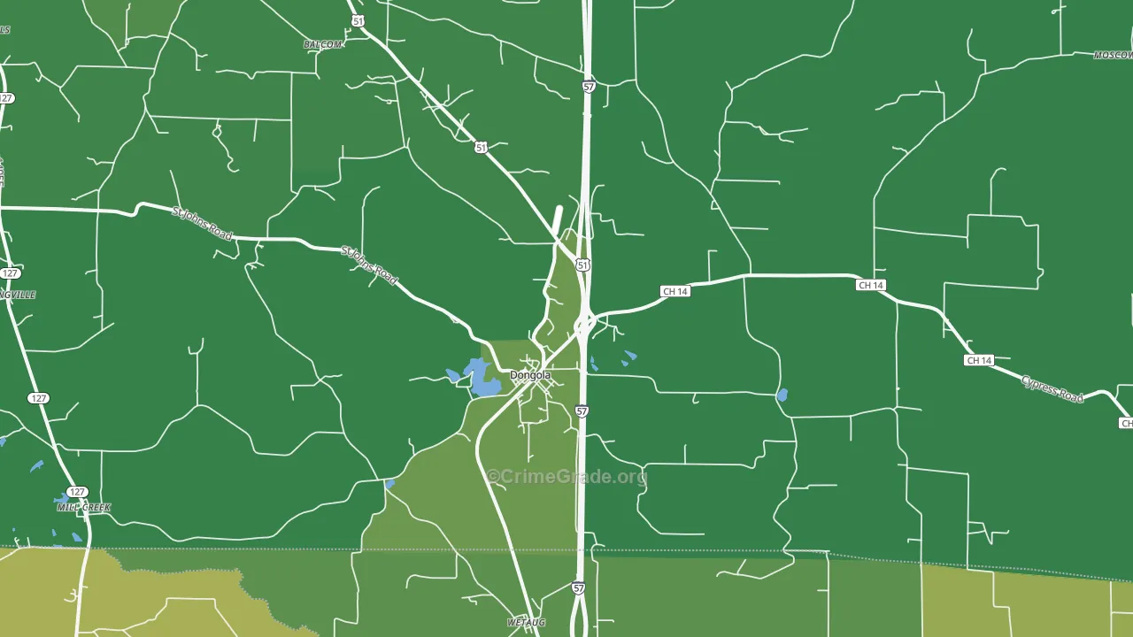 Dongola, IL Map of Vehicle Theft Rates