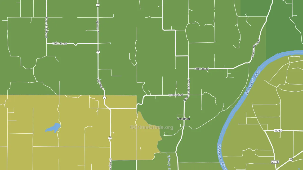 Doniphan, KS Map of Vehicle Theft Rates