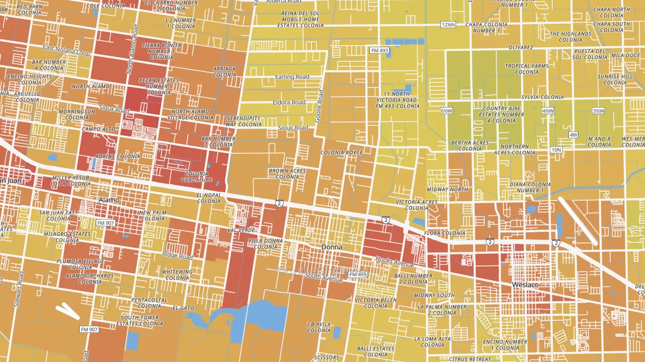 Donna, TX Map of Vehicle Theft Rates