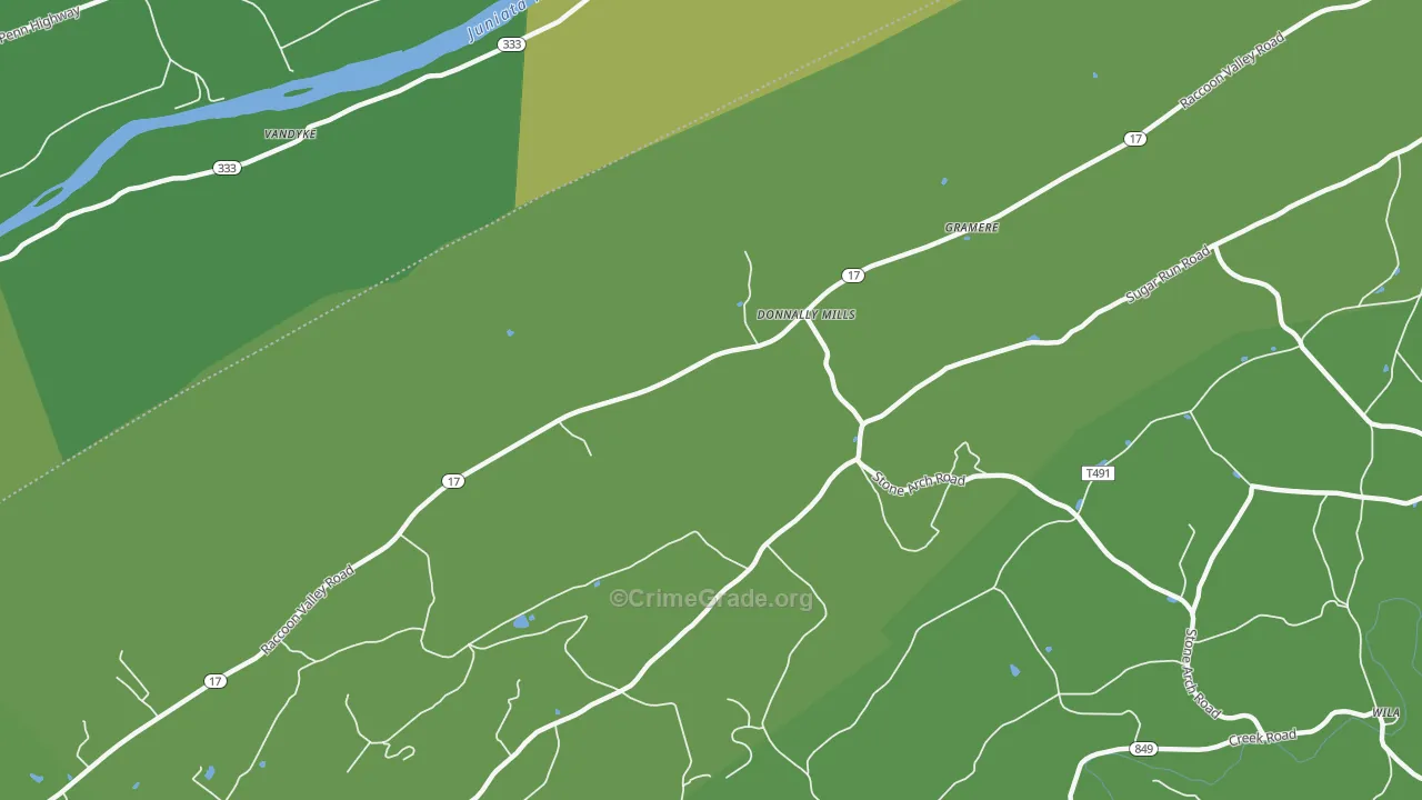 Donnally Mills, PA Map of Vehicle Theft Rates