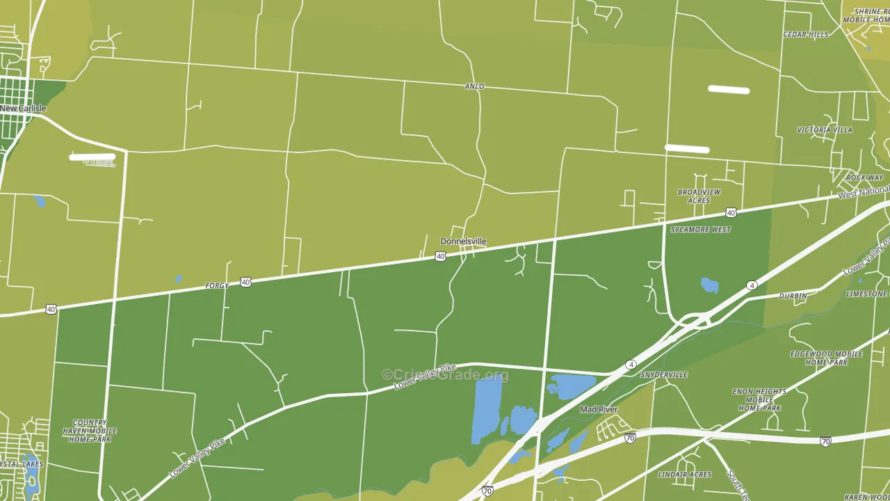 Donnelsville, OH Map of Vehicle Theft Rates