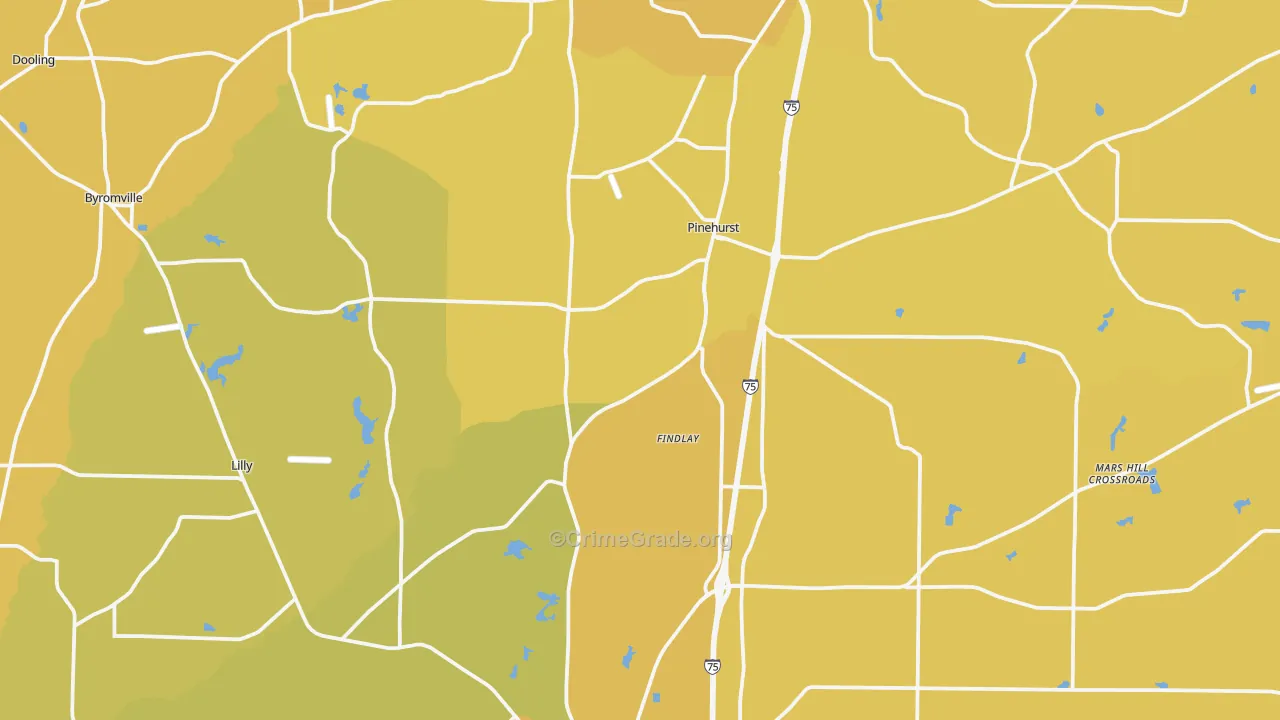 Dooly County, GA Map of Vehicle Theft Rates