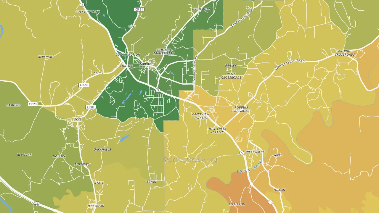 Dora, AL Map of Vehicle Theft Rates