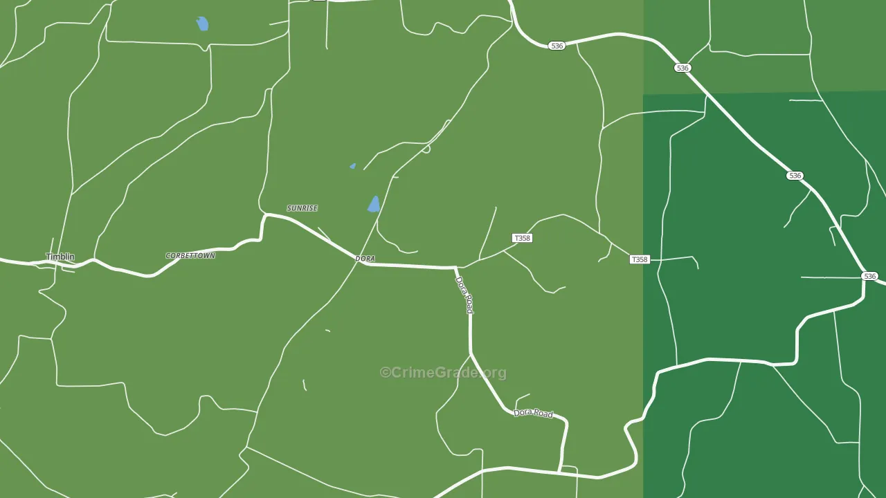 Dora, PA Map of Vehicle Theft Rates