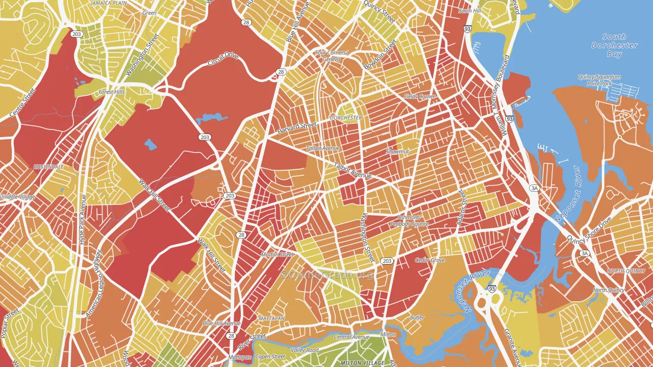 Dorchester Center, Boston, MA Map of Vehicle Theft Rates