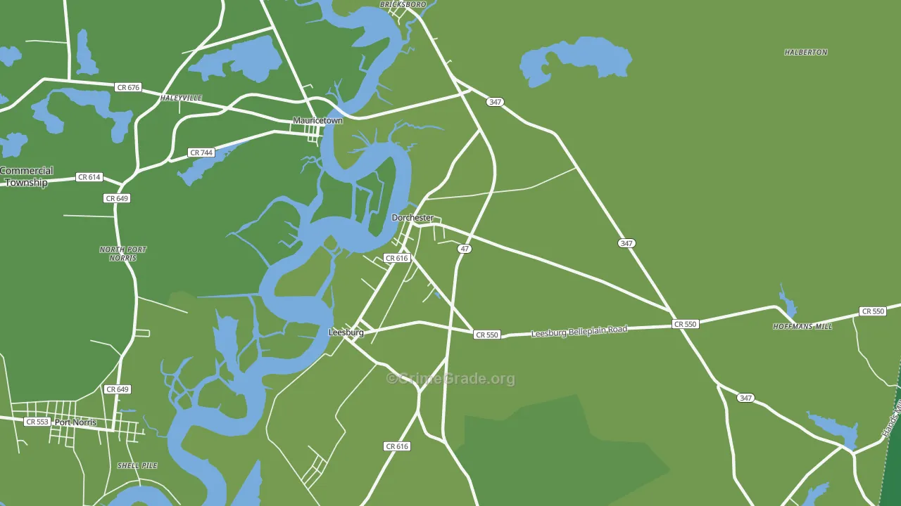 Dorchester, NJ Map of Vehicle Theft Rates