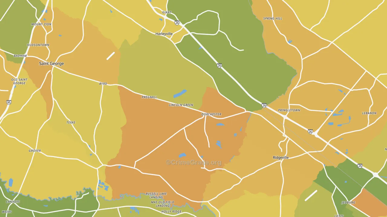 Dorchester, SC Map of Vehicle Theft Rates