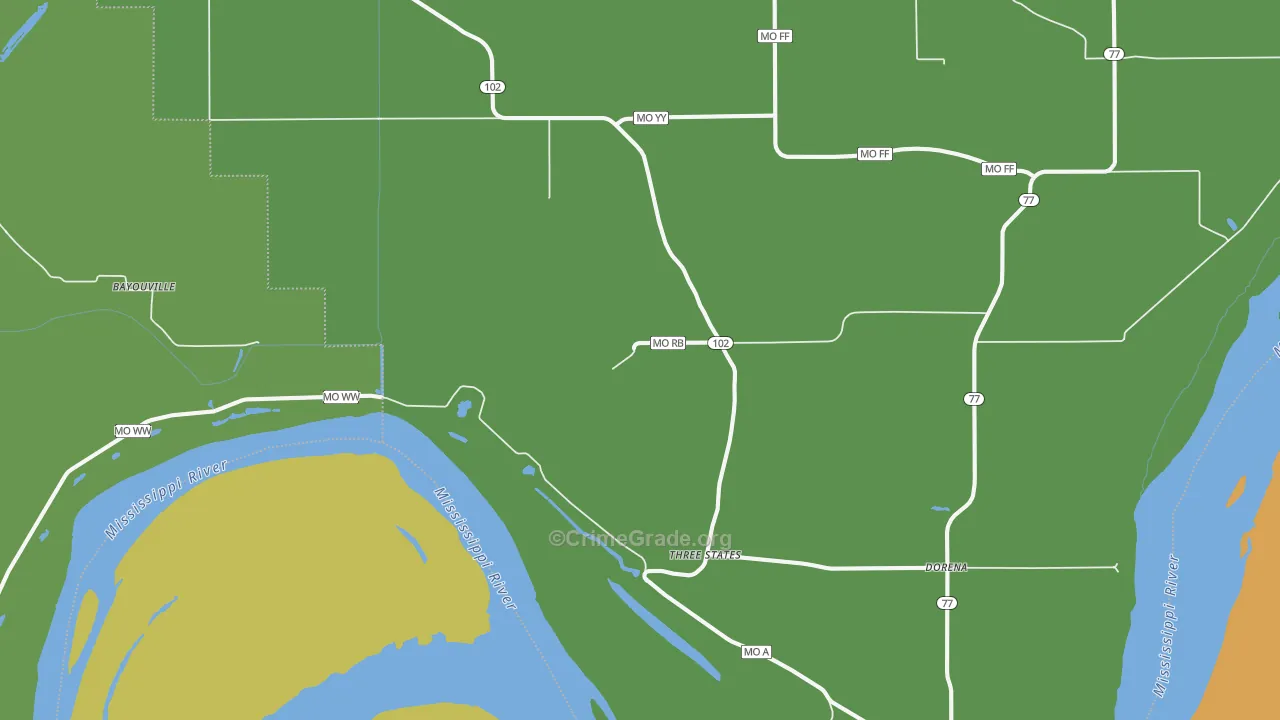 Dorena, MO Map of Vehicle Theft Rates