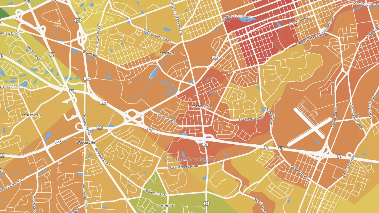 Dorneyville, PA Map of Vehicle Theft Rates