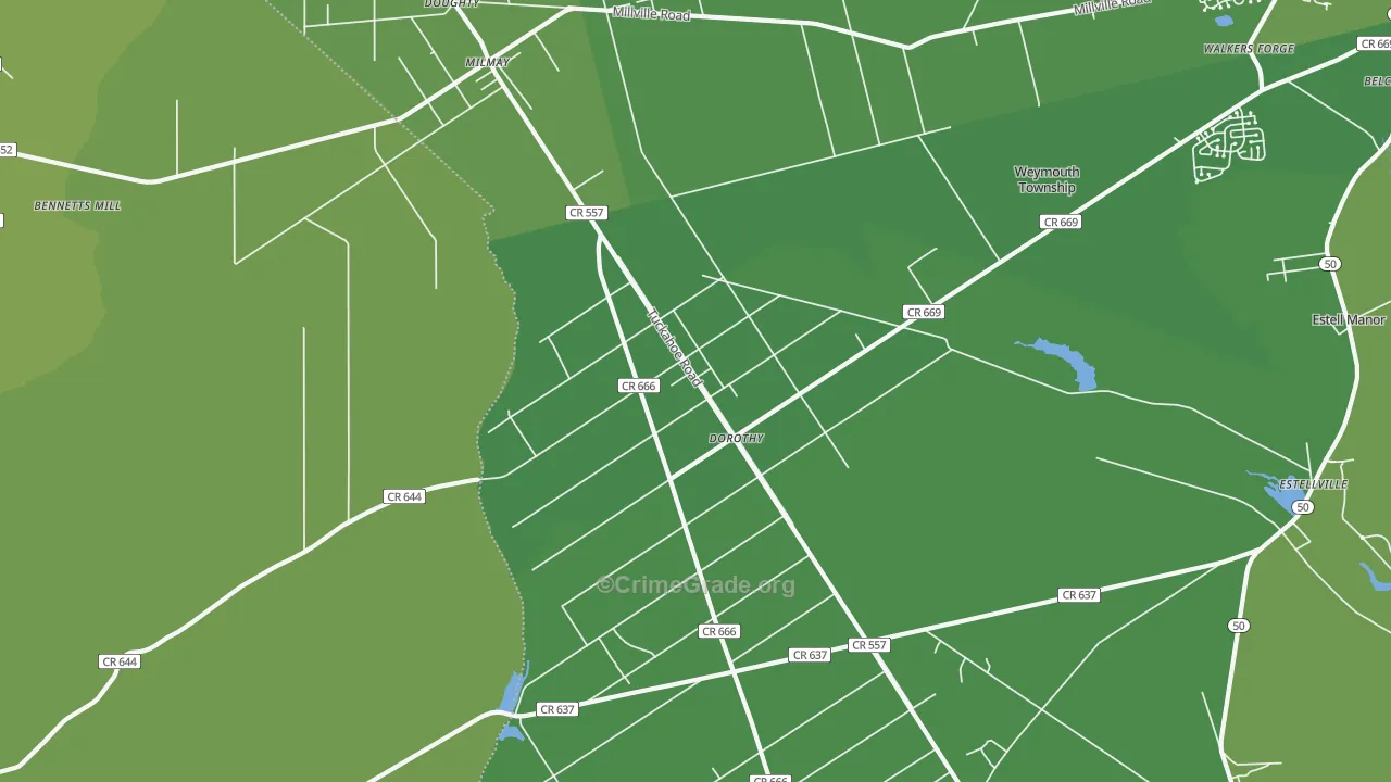 Dorothy, NJ Map of Vehicle Theft Rates