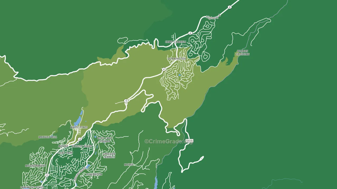 Dorrington, CA Map of Vehicle Theft Rates
