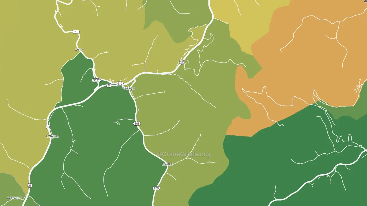 Dorton, KY Map of Vehicle Theft Rates