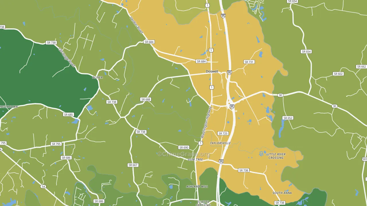 Doswell, VA Map of Vehicle Theft Rates