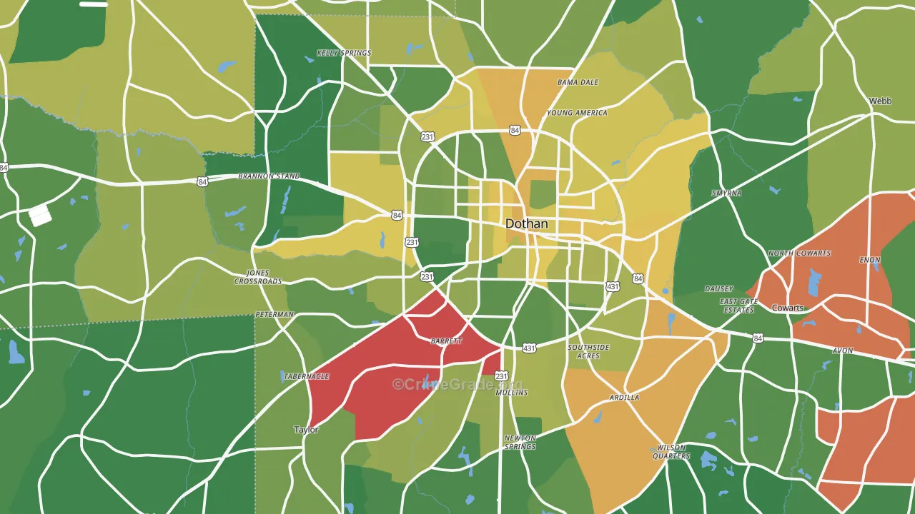 Dothan, AL Map of Vehicle Theft Rates