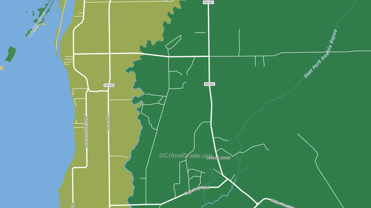 Double Bayou, TX Map of Vehicle Theft Rates