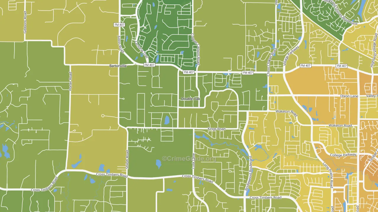 Double Oak, TX Map of Vehicle Theft Rates