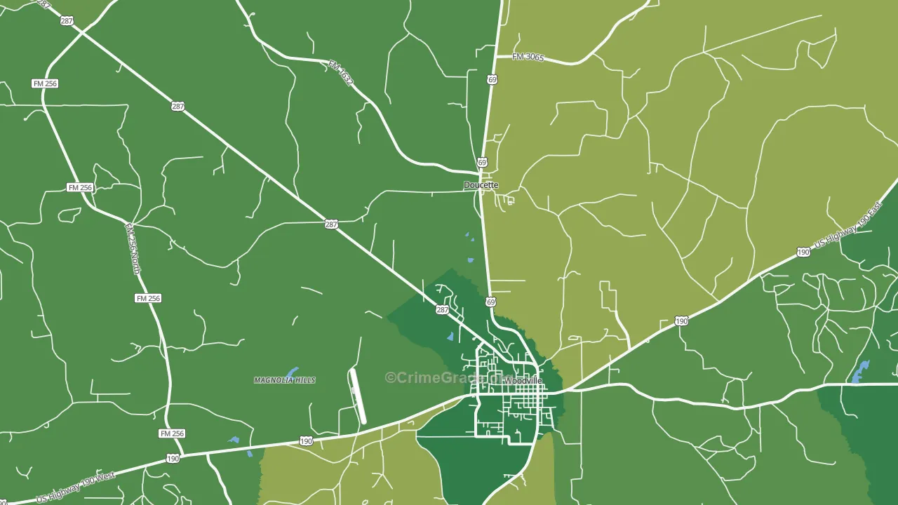 Doucette, TX Map of Vehicle Theft Rates
